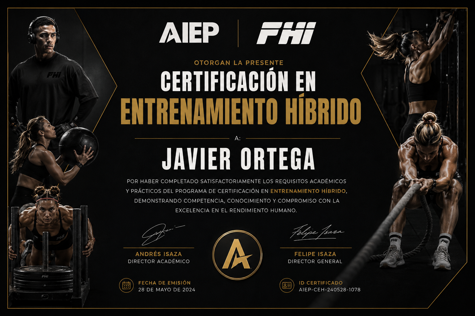 Diploma de la Certificación en Entrenamiento Híbrido emitido por AIEP y FHI